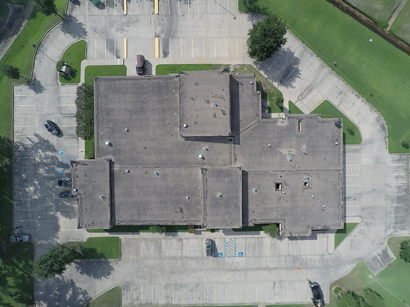 Aerial view of Marshall school district roof before renovations