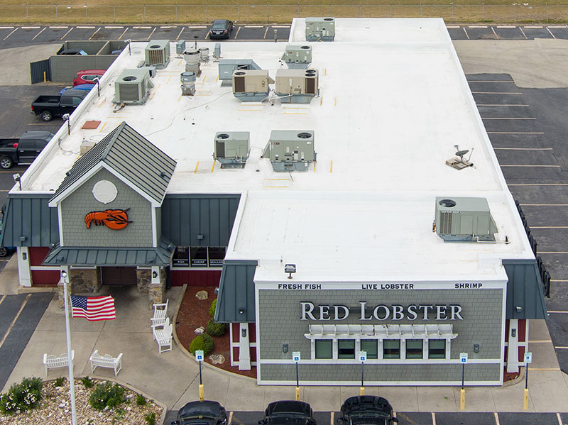 Red Lobster in Corpus Christi Texas, new Duro-Last single-ply pvc flat roof.