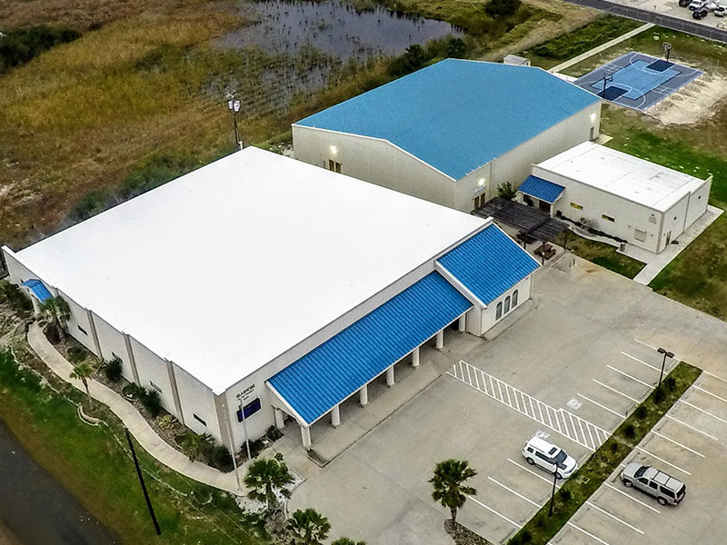 Seashore charter school in Corpus Christi Texas. Metal retrofit roofing.