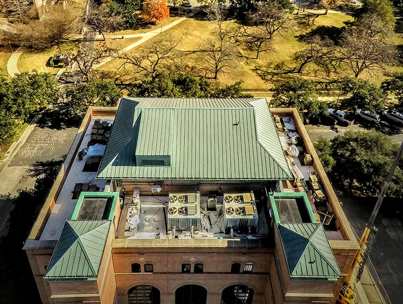 Aerial view roof of Texas Trial Lawyers Association in Austin Texas
