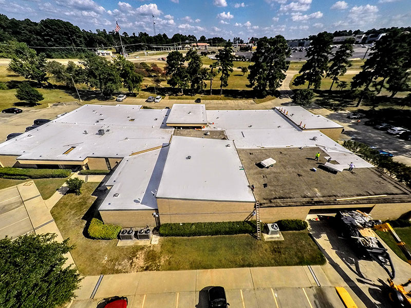 Marshall independant school district in Texas. Roof overlay, new Duro-Last Single Ply PVC.